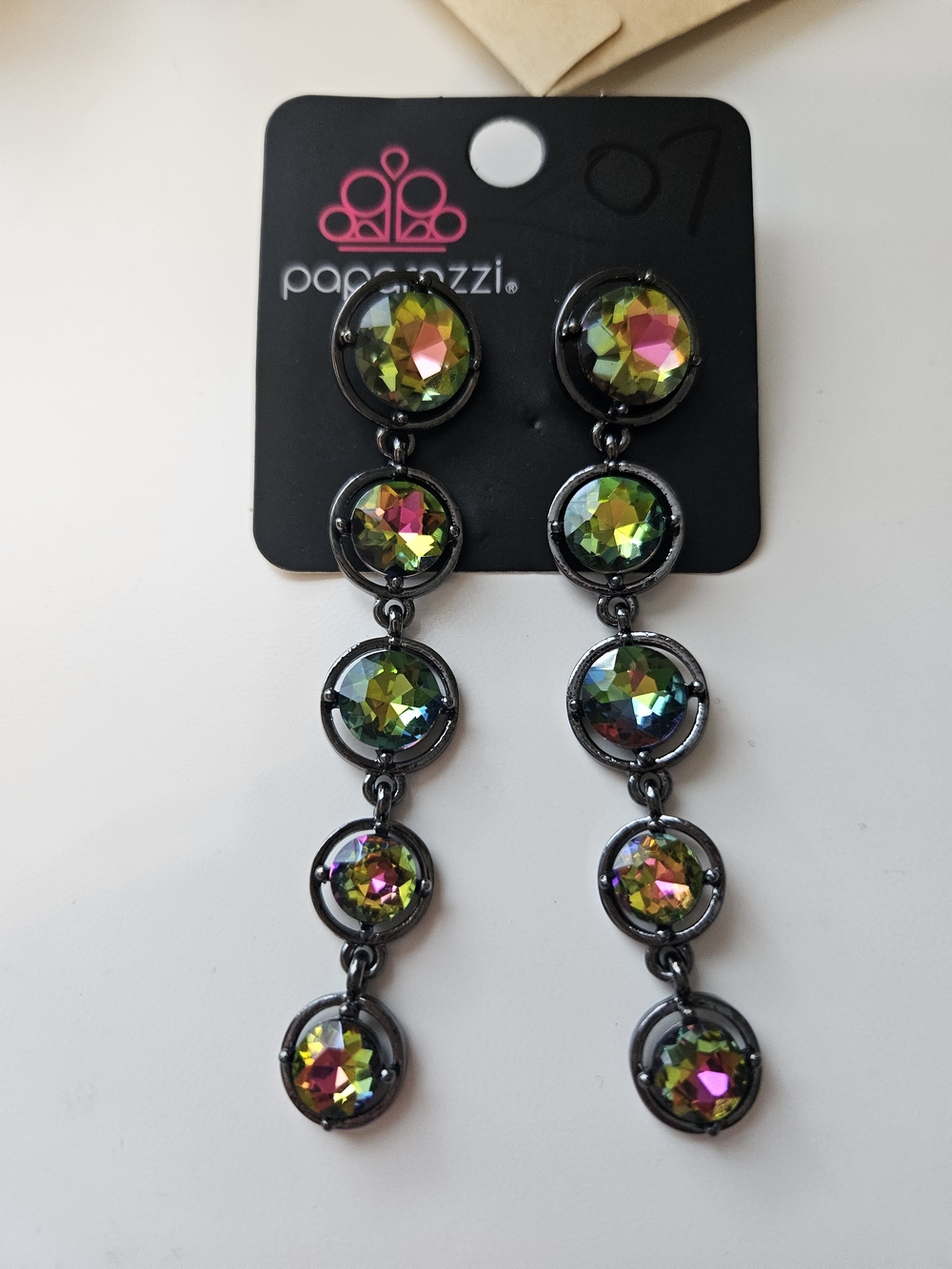 paparazzi Iridescent Green Pink Multicolor Faceted Drop Earrings